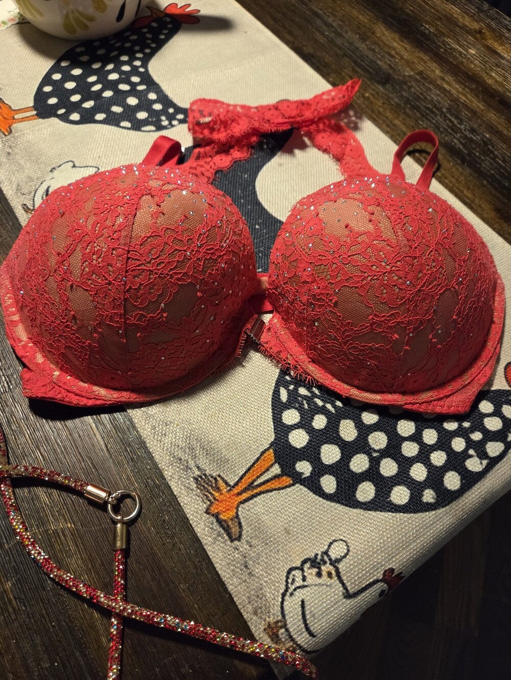 Lace Push-Up Bra - Coral Pink